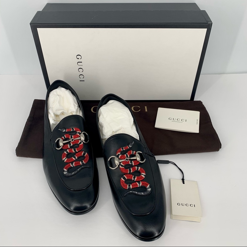 Gucci Men's Brixton Snake-Appliqué Horsebit Leather Loafers UK 9 / US 9.5